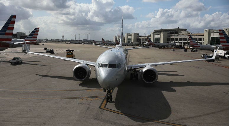 MIAMI, FLORIDA - MARCH 13: An American Airlines Boeing 737 Max 8 is seen as it pulls into its gate after arriving at the Miami International Airport from LaGuardia Airport on March 13, 2019 in Miami, Florida. MIAMI, FLORIDA - MARCH 13: An American Airlines Boeing 737 Max 8 is seen as it pulls into its gate after arriving at the Miami International Airport from LaGuardia Airport on March 13, 2019 in Miami, Florida.