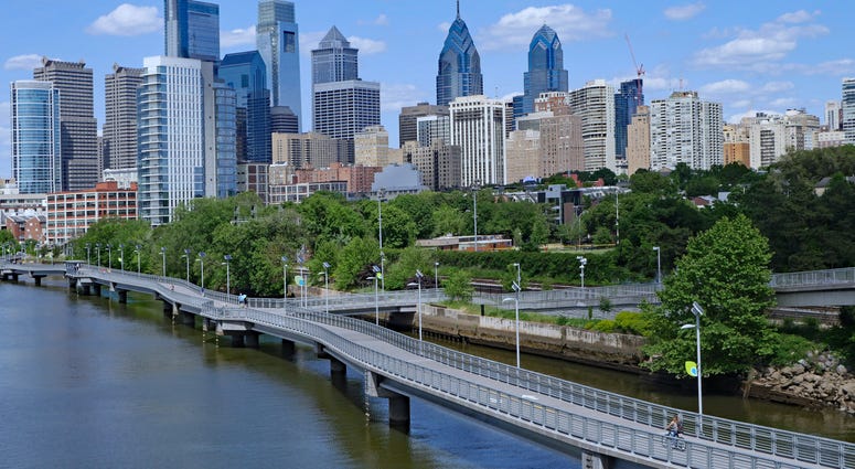 Philadelphia skyline along the Schuylkill River, known as the Schuylkill Banks. Philadelphia skyline along the Schuylkill River, known as the Schuylkill Banks.