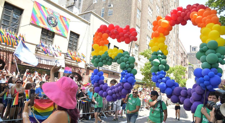 Part of the NYC Pride March moves past the Stonewall Inn in New York's Greenwich Village. Part of the NYC Pride March moves past the Stonewall Inn in New York's Greenwich Village.