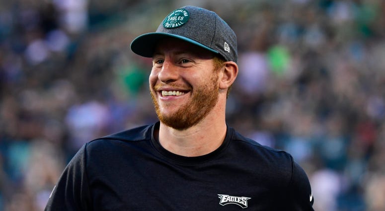 Carson Wentz, #11 of the Philadelphia Eagles, runs on the field before a preseason game against the Tennessee Titans at Lincoln Financial Field on Aug. 8, 2019 in Philadelphia, Pennsylvania. Carson Wentz