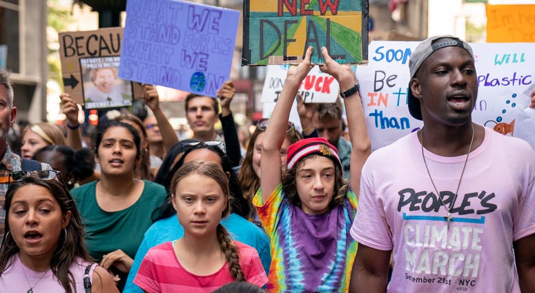 Led by Swedish climate activist Greta Thunberg, young activists and their supporters rally for action on climate change on September 20, 2019 in New York City. Led by Swedish climate activist Greta Thunberg, young activists and their supporters rally for action on climate change on September 20, 2019 in New York City.