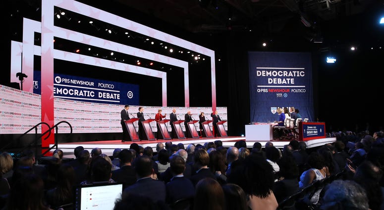 Democratic presidential candidates participate in a televised debate on December 19, 2019 at Loyola Marymount University in Los Angeles, California. Democratic presidential candidates participate in a televised debate on December 19, 2019 at Loyola Marymount University in Los Angeles, California.