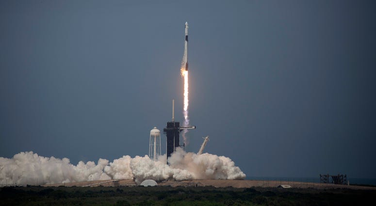 The SpaceX Falcon 9 rocket launches into space with NASA astronauts Bob Behnken and Doug Hurley aboard the rocket from the Kennedy Space Center on May 30, 2020 in Cape Canaveral, Florida. The SpaceX Falcon 9 rocket launches into space with NASA astronauts Bob Behnken and Doug Hurley aboard the rocket from the Kennedy Space Center on May 30, 2020 in Cape Canaveral, Florida.