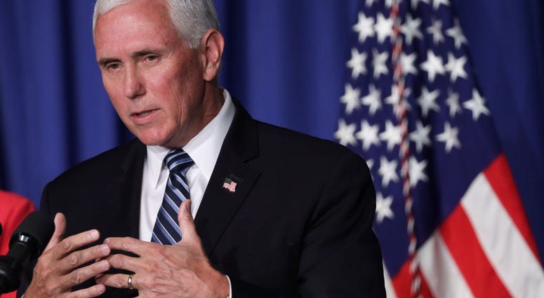 WASHINGTON, DC - JULY 08: U.S. Vice President Mike Pence speaks during a White House Coronavirus Task Force press briefing at the U.S. Department of Education July 8, 2020 Vice President Mike Pence speaks during a White House Coronavirus Task Force press briefing at the U.S. Department of Education July 8, 2020