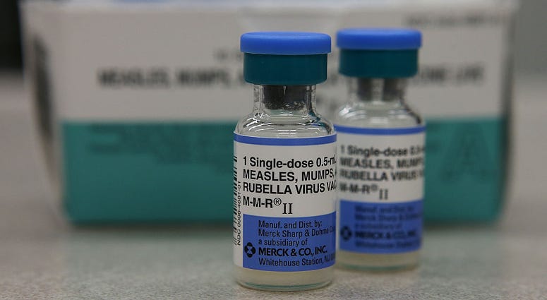 In this photo illustration, vials of measles, mumps and rubella vaccine are displayed on a counter at a Walgreens Pharmacy on Jan. 26, 2015 in Mill Valley, California. Vials of measles, mumps and rubella vaccine