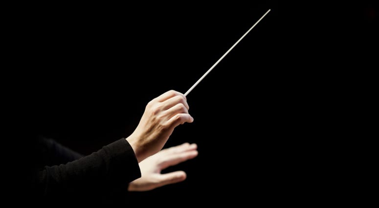 A conductor's hands. A conductor's hands.