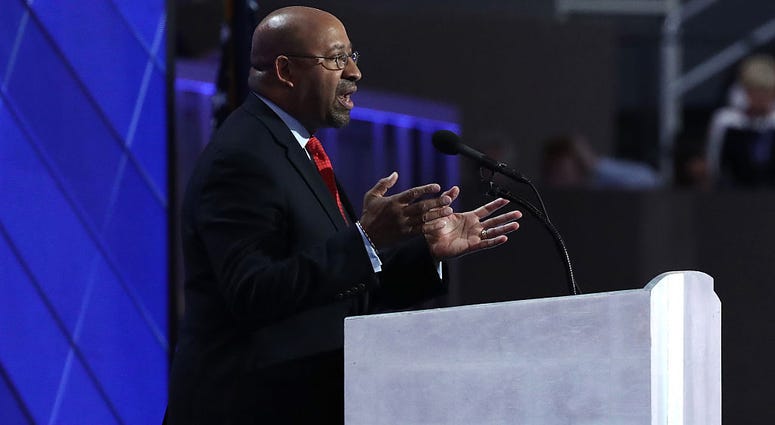 Former Philadelphia Mayor Michael Nutter delivers remarks on the fourth day of the Democratic National Convention at the Wells Fargo Center. Former Philadelphia Mayor Michael Nutter delivers remarks on the fourth day of the Democratic National Convention at the Wells Fargo Center.