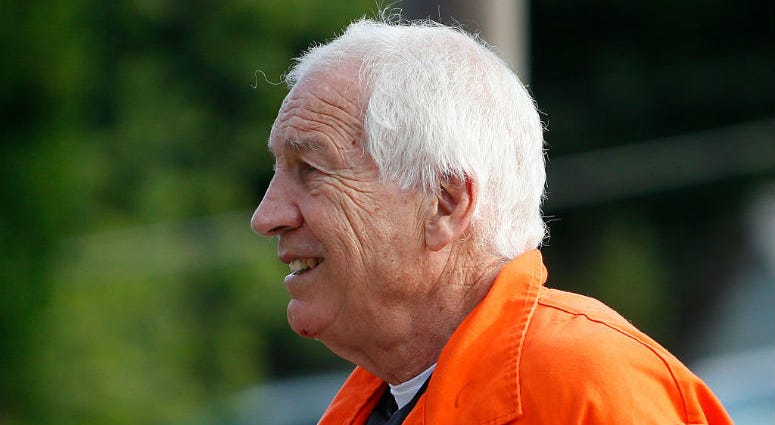 Jerry Sandusky enters the Centre County Courthouse to appeal his child sex abuse conviction on Aug. 12, 2016 in Bellefonte, Pennsylvania. Jerry Sandusky