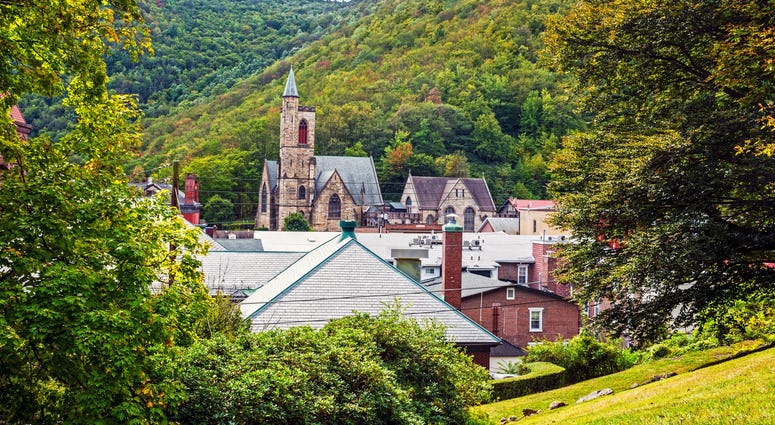 Historic old buildings and the scenic landscape of Jim Thorpe, Pennsylvania Historic old buildings and the scenic landscape of Jim Thorpe, Pennsylvania