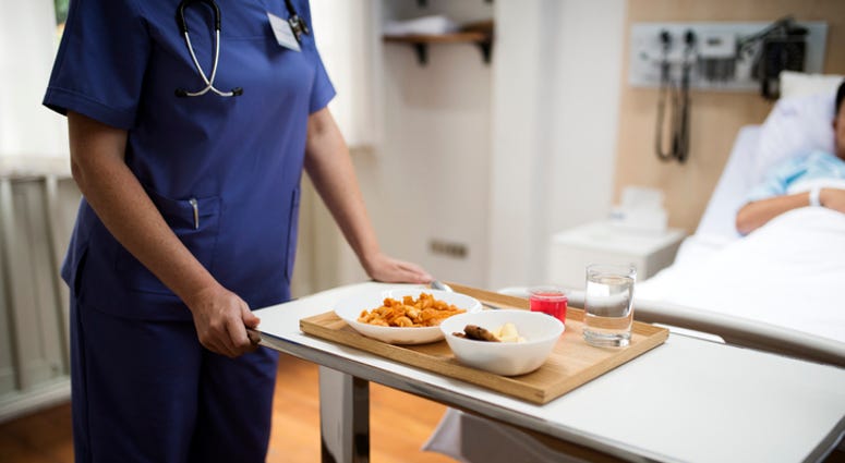 Getting a meal in the hospital. Getting a meal in the hospital.