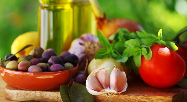Mediterranean diet. A Mediterranean diet.