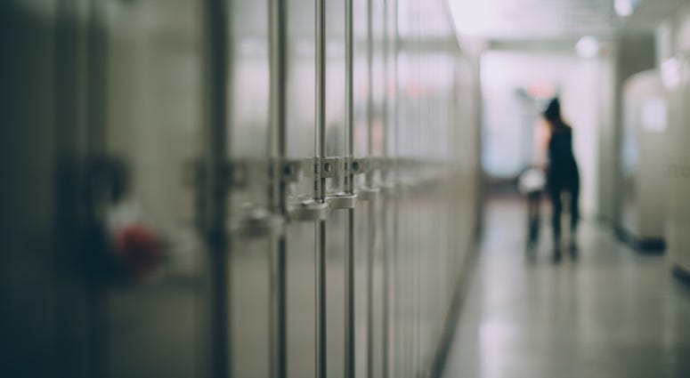 School hallway. School hallway.