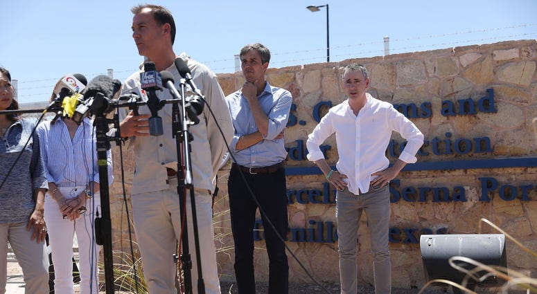 From left: Reps. Tom Suozzi (D-NY), Beto O'Rourke (D-TX) and Brian Fitzpatrick (R-PA) partricipate in a press conference after taking a tour of the recently built tent encampment near the Tornillo-Guadalupe Port of Entry on June 23 in Tornillo, Texas. From left: Reps. Tom Suozzi (D-NY), Beto O'Rourke (D-TX) and Brian Fitzpatrick (R-PA) partricipate in a press conference after taking a tour of the recently built tent encampment near the Tornillo-Guadalupe Port of Entry on June 23 in Tornillo, Texas.