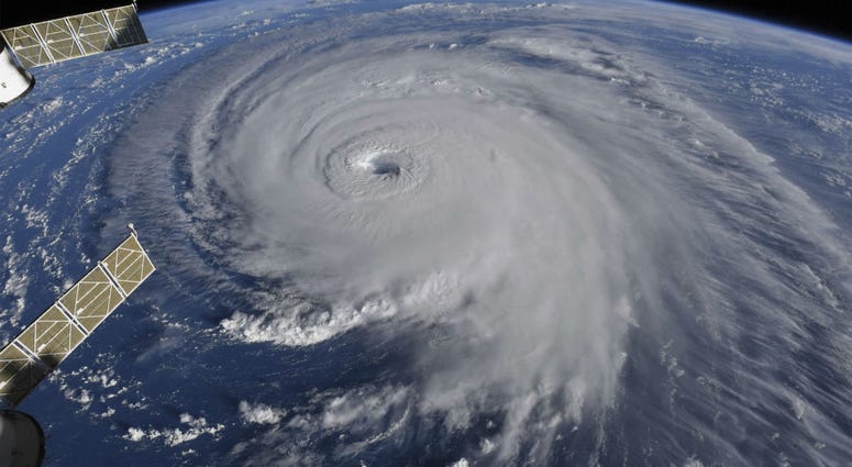 This image provided by NASA shows Hurricane Florence from the International Space Station on Wednesday, Sept. 12, 2018, as it threatens the U.S. East Coast. This image provided by NASA shows Hurricane Florence from the International Space Station on Wednesday, Sept. 12, 2018, as it threatens the U.S. East Coast.