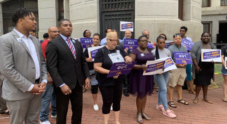 Kendra Brooks and Nic O'Rourke at the Board of Elections with Vanessa Clifford. Two new candidates joined the race for Philadelphia City Council-at-large Wednesday. They're backed by the Working Families Party, and they're targeting seats traditionally held by Republicans.