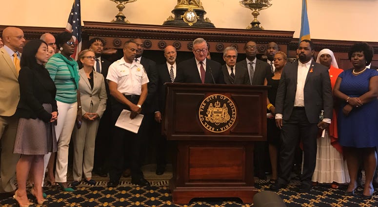 City, state and federal officials speak from Philadelphia City Hall about the shooting incident on Wednesday. City, state and federal officials speak from Philadelphia City Hall about the shooting incident on Wednesday.