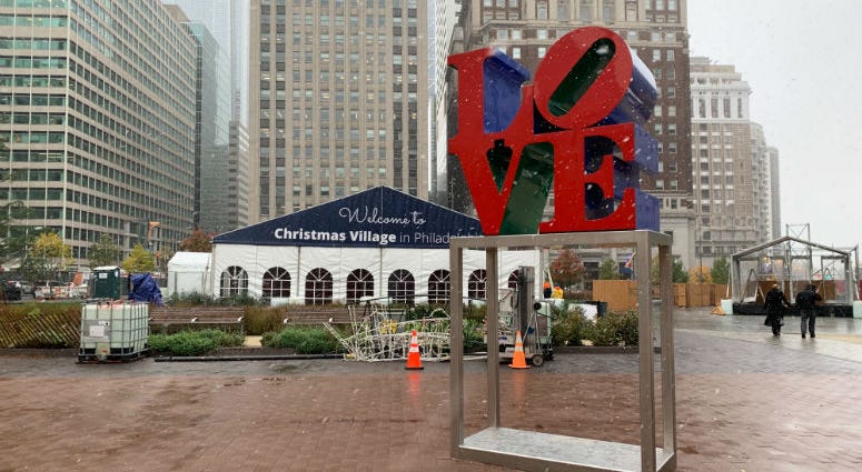 The Christmas Village is going up at LOVE Park. The Christmas Village is going up at LOVE Park in Philadelphia.