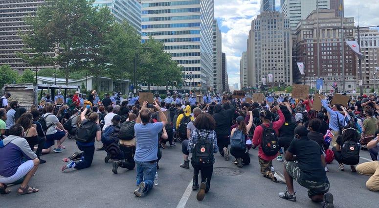 Protesters march for a third day in Philadelphia in response to the death of George Floyd, June 1, 2020. Philadelphia protest