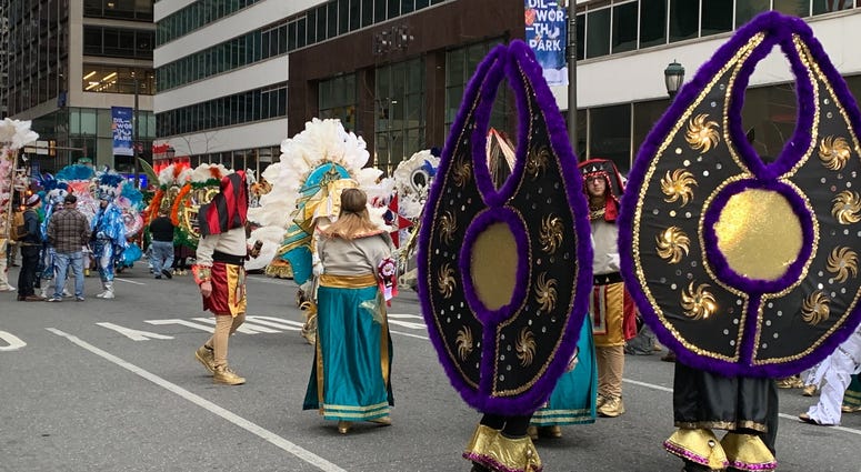 Mummers prepare for their big day o Jan 1, 2010, at Market and Broad streets. Mummers prepare for their big day o Jan 1, 2010, at Market and Broad streets.