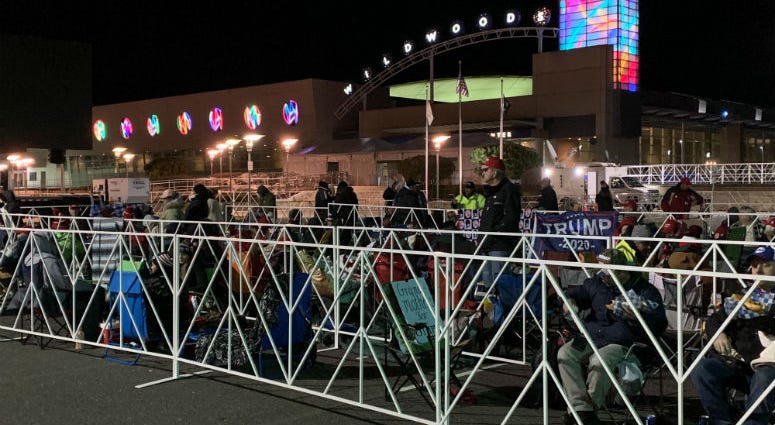 People camp out outside the Wildwoods Convention Center, waiting for President Trump's visit. People camp out outside the Wildwoods Convention Center, waiting for President Trump's visit.