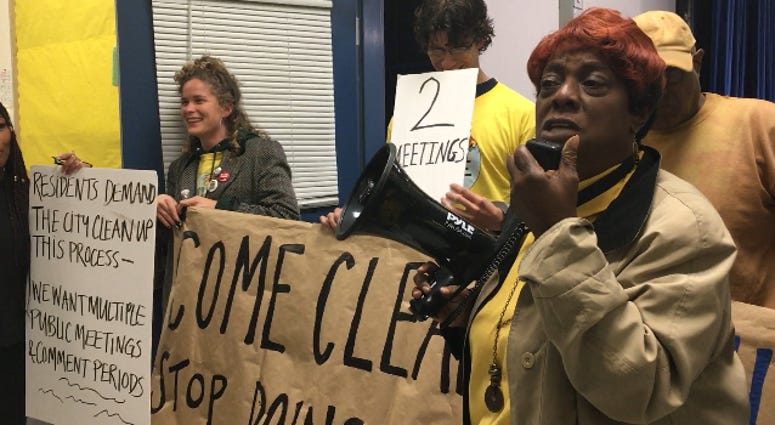 Residents in Point Breeze protested a meeting discussing Sunoco's Philadelphia Energy Solutions Refinery clean up program Thursday evening. Residents in Point Breeze protested a meeting discussing Sunoco's Philadelphia Energy Solutions Refinery clean up program.