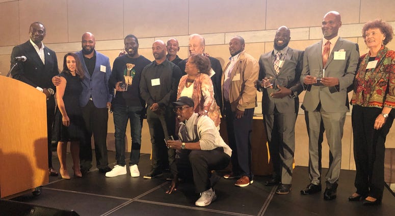 Dr. Yusef Salaam (left) with Innocence Project leaders and exonerees Dr. Yusef Salaam (left) with Innocence Project leaders and exonerees