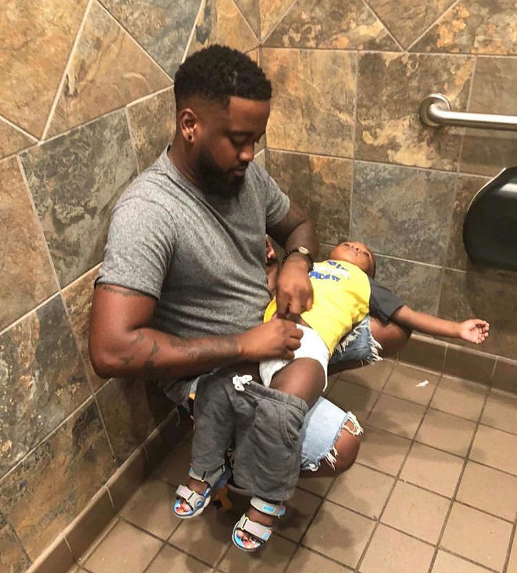 Donte Palmer works full time in an effort to get changing tables in men's rooms. Donte Palmer works full time in an effort to get changing tables in men's rooms.
