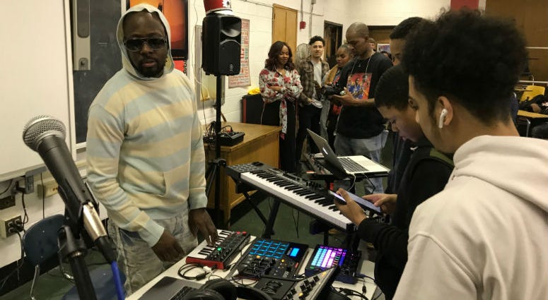 The one and only Wyclef Jean took the stage at South Philadelphia High School showcasing his talent and that of his proteges Jeremy Torres and Jazzy Amra. The one and only Wyclef Jean took the stage at South Philadelphia High School showcasing his talent and that of his proteges Jeremy Torres and Jazzy Amra.