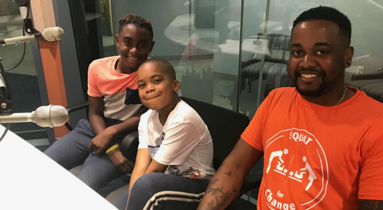 Donte Palmer with two of his three sons. A Philadelphia native who founded a movement to get more changing tables in men's rooms now has big names behind him.