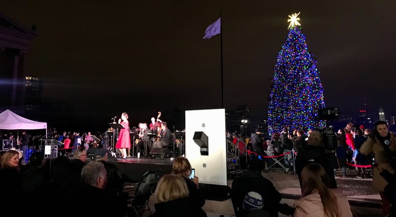 Hundreds of families filled the steps of the Philadelphia Museum of Art, hot chocolate in hand, to watch the giant 55-foot tree officially light up on Nov. 27, 2019. Tree lighting at Philadelphia Museum of Art