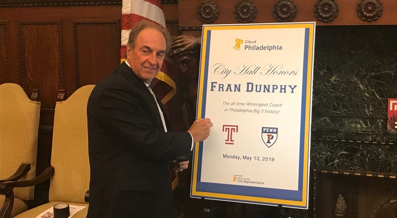 Fran Dunphy was honored May 13, 2019 at City Hall for his achievements as head coach of men's basketball at Penn and Temple. Fran Dunphy
