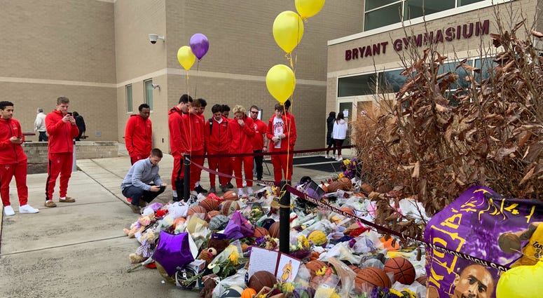 Growing Kobe Bryant memorial outside of Lower Merion High School.