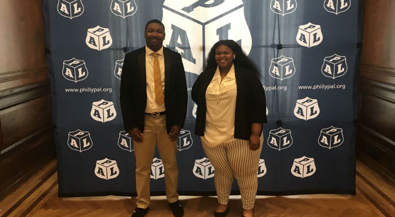 Yasser Karr and Saanai Legett received scholarships from the Police Athletic League of Philadelphia. Philadelphia police help lighten the load for some students going on to college and trade schools.