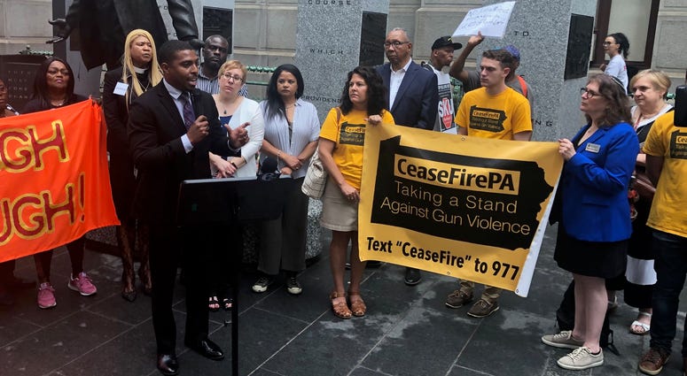Community groups came together June 20, 2019 to rally against the recent rash of gun violence in the Philadelphia, putting the focus on the victims. Anti-violence protest