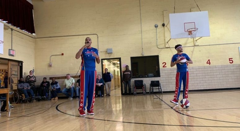 The Harlem Globetrotters at Widener Memorial School. The Harlem Globetrotters at Widener Memorial School in Philadelphia.