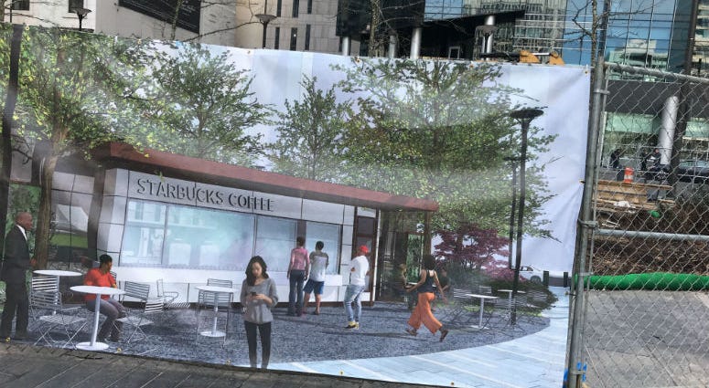 Another Starbucks controversy is brewing, but this time it's because of a kiosk being built in Dilworth Park, outside of City Hall. Another Starbucks controversy is brewing, but this time it's because of a kiosk being built in Dilworth Park, outside of City Hall.