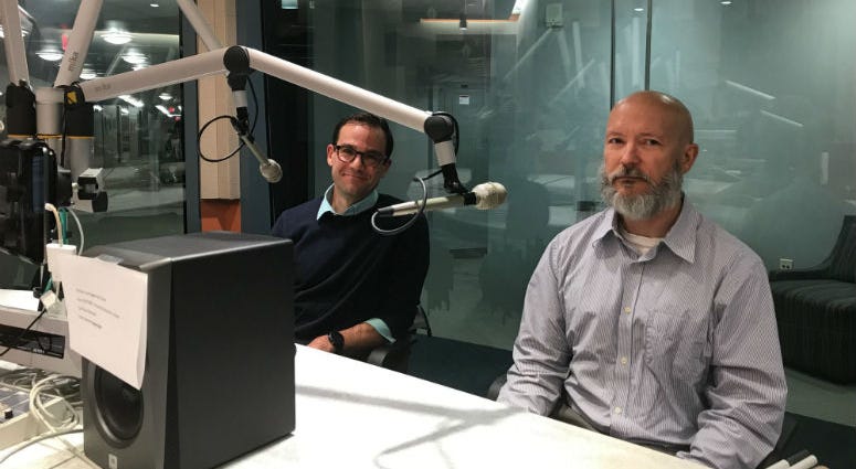 Nick Falco and Matt McAvoy discuss how they prepare for the Philadelphia Marathon. Nick Falco and Matt McAvoy at a KYW Newsradio studio.