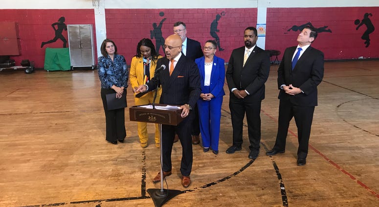 Pennsylvania Sen. Vincent Hughes was at the West Philadelphia Community Center on Tuesday to announce a state-funded grant that will create jobs for Philadelphia teens. Pennsylvania Sen. Vincent Hughes was at the West Philadelphia Community Center on Tuesday to announce a state-funded grant that will create jobs for Philadelphia teens.