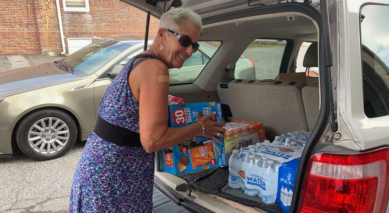 Debbie Stackhouse drops off supplies for first responders at Folcroft Borough Police Department means stopping by the Folcroft Borough Police Department ahead of Hurricane Dorian, Sept. 4, 2019. Hurricane relief supplies