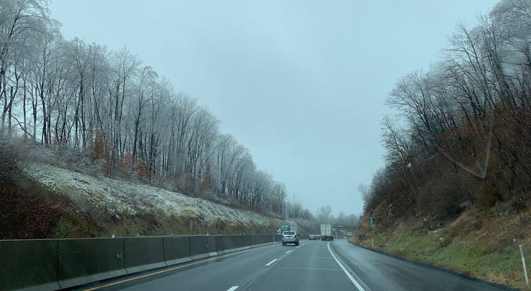 Snow falls on a section of the Northeast Extension between Quakertown and Allentown. A section of the Northeast Extension between Quakertown and Allentown.
