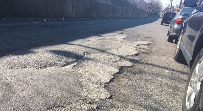 A pothole on Woodhaven Road, between Academy and Tyrone roads A pothole