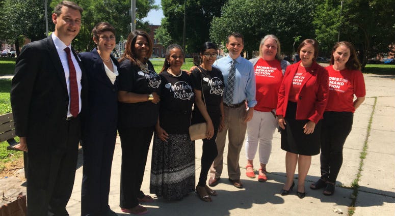 Pa. Congressman Brendan Boyle (center, in tie) in Fairhill Park with representatives from Mothers in Charge, Moms Demand Action and the Brady Campaign to Prevent Gun Violence. Pa. Congressman Brendan Boyle (center, in tie) in Fairhill Park with representatives from Mothers in Charge, Moms Demand Action and the Brady Campaign to Prevent Gun Violence.