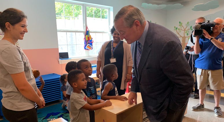 Mayor Jim Kenney visited The Children's Place Preschool in Tacony on Aug. 7, 2019, to promote the PHLpreK program. Mayor Jim Kenney