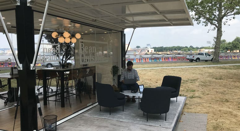 L. L. Bean has set up a temporary outdoor office space in Philadelphia's Navy Yard. L. L. Bean has set up a temporary outdoor office space in Philadelphia's Navy Yard.