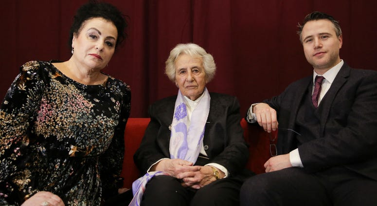 Holocaust survivor Anita Lasker-Wallfisch, center, her daughter Maya Jacobs Lasker-Wallfisch, left, and her grandson Simon Wallfisch, right. Holocaust survivor Anita Lasker-Wallfisch, center, her daughter Maya Jacobs Lasker-Wallfisch, left, and her grandson Simon Wallfisch, right.