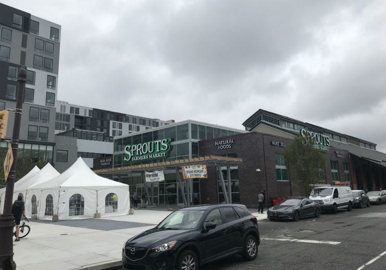 A historic train shed was incorporated into the design, which is also the new home of Pennsylvania's first Sprouts Farmers Market. A historic train shed was incorporated into the design, which is also the new home of Pennsylvania's first Sprouts Farmers Market.