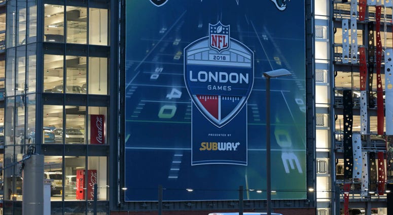 General overall view of signage outside of Wembley Stadium promoting the 2018 NFL International Series games in London General overall view of signage outside of Wembley Stadium promoting the 2018 NFL International Series games in London