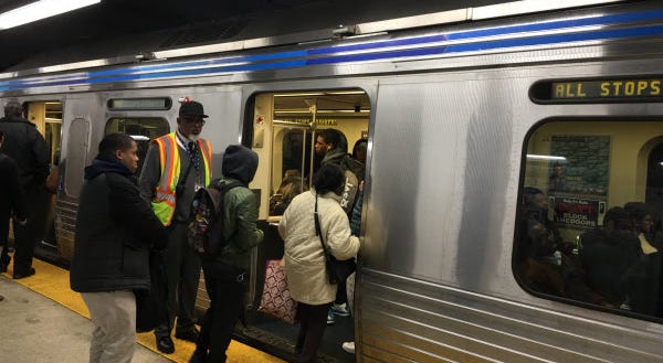 People boarding the Market Frankford Line. People boarding the Market Frankford Line.