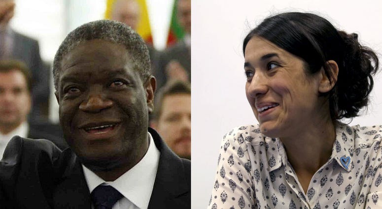 From left: Doctor Denis Mukwege, from the Democratic Republic of Congo; human rights activist Nadia Murad Doctor Denis Mukwege, from the Democratic Republic of Congo; human rights activist Nadia Murad