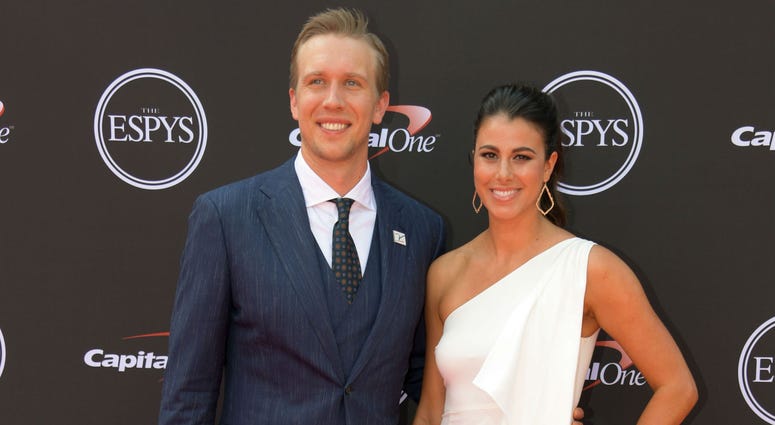 Philadelphia Eagles quarterback Nick Foles and wife Tori Foles arrive for the 2018 ESPYS at Microsoft Theatre. Nick and Tori Foles at the 2018 ESPYs red carpet